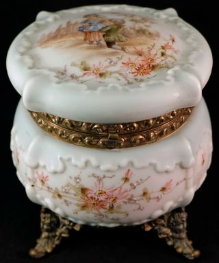 Large Wavecrest Glass Dresser Box With Lining And Boy Proposing To Girl On Top