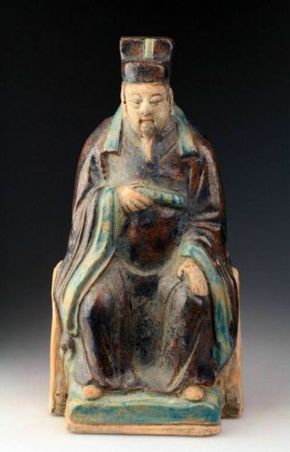 Sc Wonderful Chinese Pottery Seated Official,  Ming Dynasty,  1368 - 1644