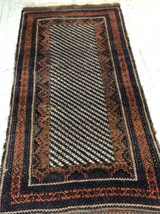 Auth: Antique Tribal Baluchistan Rug Rare Striped Organic Collectible 4x6 NR 3