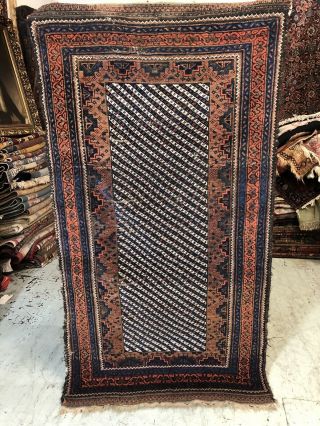 Auth: Antique Tribal Baluchistan Rug Rare Striped Organic Collectible 4x6 NR 5