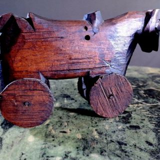 Antique Pair Carved Wood Horses On Wheels - Primitive Toys - Folk Art - Arts & Crafts 3