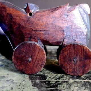 Antique Pair Carved Wood Horses On Wheels - Primitive Toys - Folk Art - Arts & Crafts 4