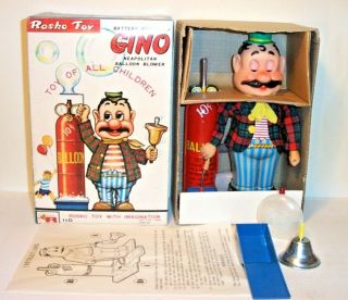 Mib 1960s Battery Operated Gino The Neapolitan Balloon Blower Tin Litho Toy