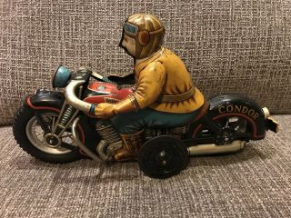 12” Japan Tin 1955 Friction Condor Motorcycle Toy Yonezawa Harley - Davidson 2