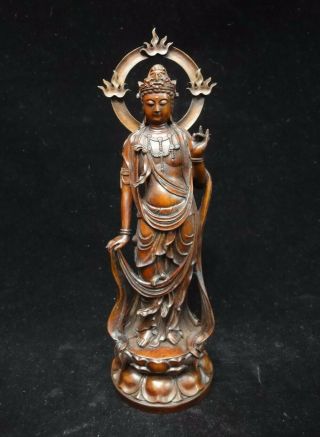 Rare Old Chinese Hand Carving " Guanyin " Buddha Boxwood Statue Sculpture