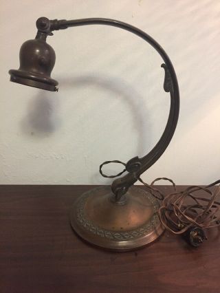Antique Handel Goose Neck Table Lamp Base Cir 1910 Art Nouveau
