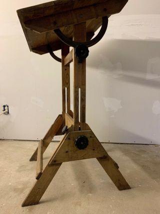 Antique Drafting Table Oak Cast Iron Hamilton? Industrial Engineering Art Office 11