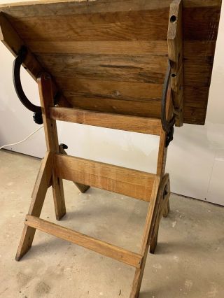 Antique Drafting Table Oak Cast Iron Hamilton? Industrial Engineering Art Office 6