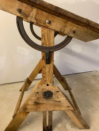 Antique Drafting Table Oak Cast Iron Hamilton? Industrial Engineering Art Office 8