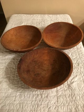 Primitive Wood Wooden Bowl Out of Round Large From High End Antique Store 9