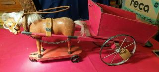 Extremely RARE antique SCHOENHUT articulated horse Pull toy Wagon 12