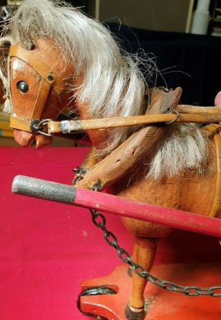 Extremely RARE antique SCHOENHUT articulated horse Pull toy Wagon 5