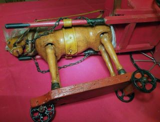 Extremely RARE antique SCHOENHUT articulated horse Pull toy Wagon 7