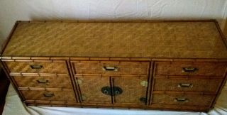 Chic 1960s Dixie Furniture Co Faux Bamboo & Woven Wicker Dresser and Mirrors 10