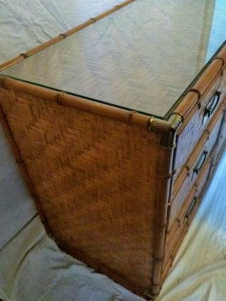 Chic 1960s Dixie Furniture Co Faux Bamboo & Woven Wicker Dresser and Mirrors 6