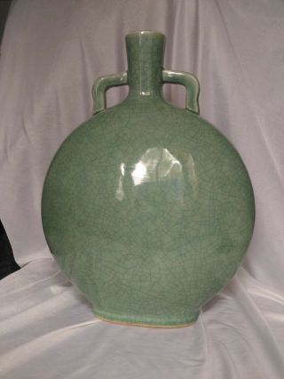 Antique Chinese Porcelain Celadon Crackle Glaze Moon Flask vase 10