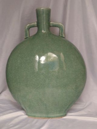 Antique Chinese Porcelain Celadon Crackle Glaze Moon Flask Vase