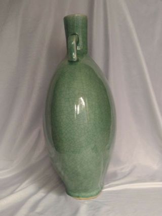 Antique Chinese Porcelain Celadon Crackle Glaze Moon Flask vase 2