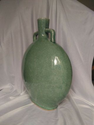 Antique Chinese Porcelain Celadon Crackle Glaze Moon Flask vase 4