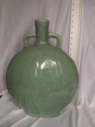 Antique Chinese Porcelain Celadon Crackle Glaze Moon Flask vase 5