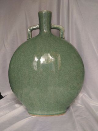 Antique Chinese Porcelain Celadon Crackle Glaze Moon Flask vase 9