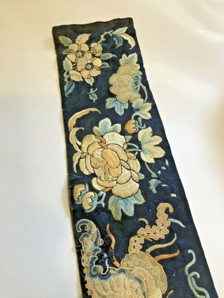 Antique Chinese Silk Embroidered Fabric Panel Wall Hanging Tassel 1850