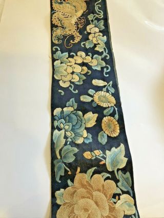 Antique Chinese Silk Embroidered Fabric Panel Wall Hanging Tassel 1850 2