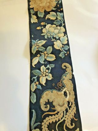 Antique Chinese Silk Embroidered Fabric Panel Wall Hanging Tassel 1850 3