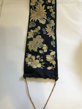 Antique Chinese Silk Embroidered Fabric Panel Wall Hanging Tassel 1850 4