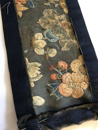 Antique Chinese Silk Embroidered Fabric Panel Wall Hanging Tassel 1850 8