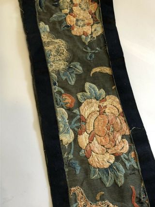 Antique Chinese Silk Embroidered Fabric Panel Wall Hanging Tassel 1850 9
