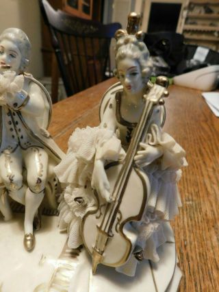 Antique Dresden Porcelain Lace Figural Figurine Musician Group Figurine - Germany 10