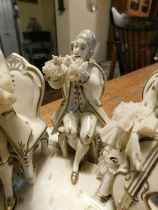 Antique Dresden Porcelain Lace Figural Figurine Musician Group Figurine - Germany 9