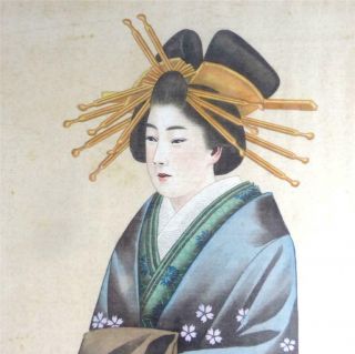 N947 Antique Japanese Watercolour Paintings Of Geisha