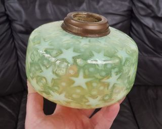 Victorian Uranium Vaseline Uv Glass Oil Lamp Font Screw Collar Stars A1