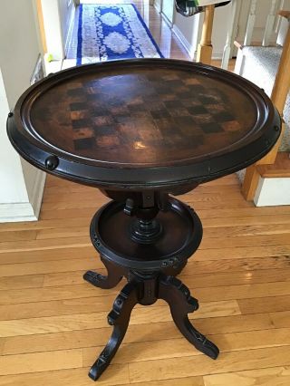 Victorian Walnut Chess Board Top Renaissance Revival Pedestal Side Table