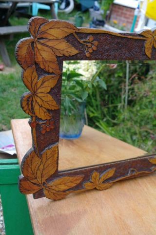 Antique Black Forest Carved Maple Mirror Bevel Glass Arts And Crafts Rustic Chic 6