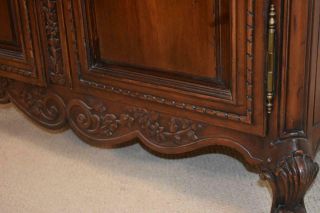 Two Door French Style Armoire Carved Basket With Flowers Dark Stained Pine 5