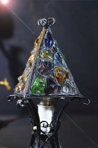Vintage 1950s Handmade Peter March Birmingham table lamp Rock Glass 4