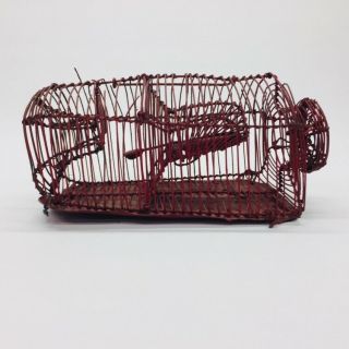 Antique Live Catch Mouse Trap Primitive Metal Wire Cage Painted Red 11