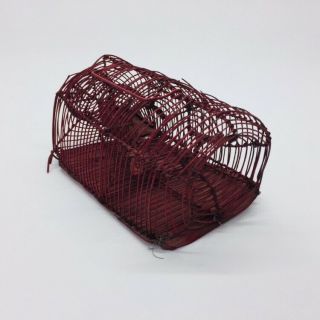 Antique Live Catch Mouse Trap Primitive Metal Wire Cage Painted Red 6