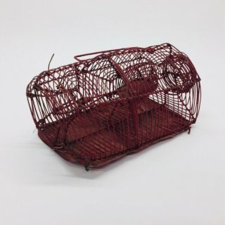 Antique Live Catch Mouse Trap Primitive Metal Wire Cage Painted Red 8