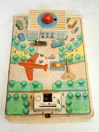 Vintage Soviet Russian Jet Airport With Airplane Wind - Up Tin Toy,  Key 1960