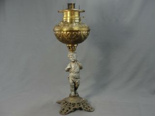 Antique Mixed Metal Miller Co Banquet Oil Kerosene Lamp Figural 18 1/2 " H