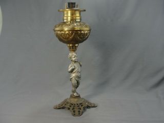Antique Mixed Metal Miller Co Banquet Oil Kerosene Lamp Figural 18 1/2 