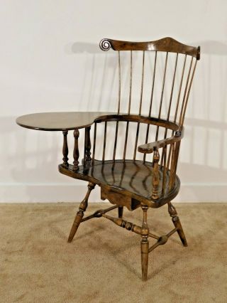 Antique Windsor D R Dymes Style Schoolhouse Desk Burled Elm / Walnut Chair