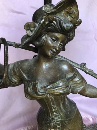 Antique Art Nouveau French Figural Spelter Bronze Newel Post Lamp 10