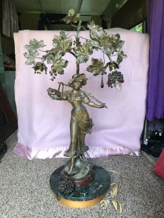 Antique Art Nouveau French Figural Spelter Bronze Newel Post Lamp 2