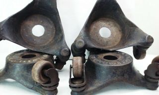 Vtg antique cast iron metal industrial Kramer bros 3 wheel swivel casters 1 1/4 