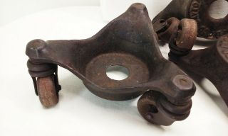 Vtg antique cast iron metal industrial Kramer bros 3 wheel swivel casters 1 1/4 
